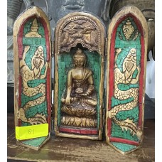 8" Rare Old Tibet Beef bone Inlay Turquoise Coral dragon sakyamuni Buddha Shrines