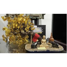 Gold leaf tree, Buddha and 2 elephants